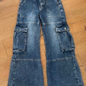 I&M BLACK LABEL Women’s Wide Leg CARGO POCKET Jeans High Waist Baggy/Loose Fit S